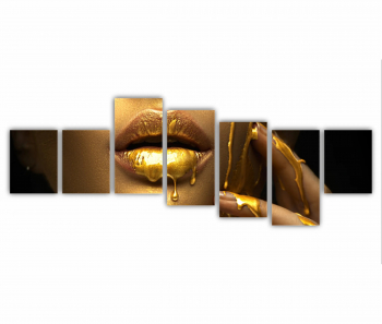 Set 7 Tablouri Multicanvas GOLD FASHION negru auriu Femei cu Machiaj Auriu 25 0570 210X80 cm 