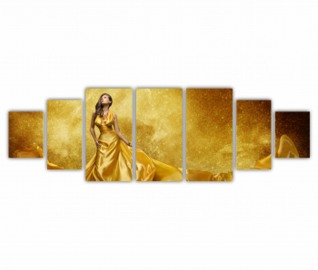 Set 7 Tablouri Multicanvas GOLD FASHION Rochie Aurie 0578 240X80 cm 