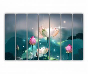 Set 7 Tablouri Multicanvas Ilustratie 3D a florilor de lotus 0691 210X120 cm 