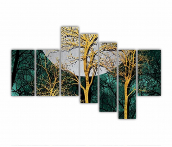 Set 7 Tablouri Multicanvas Ilustratie 3D a padurii seara cu cerb auriu 0706 240X160 cm 