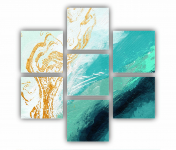 Set 7 Tablouri Multicanvas Ilustratie 3D a scenei de la malul marii cu nisip si apa 0774 180X180 cm 