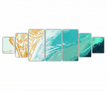 Set 7 Tablouri Multicanvas Ilustratie 3D a scenei de la malul marii cu nisip si apa 0774 240X80 cm 