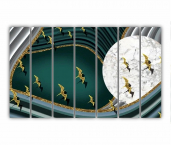 Set 7 Tablouri Multicanvas Ilustratie 3D a stolului de pasari care zboara pe cer 0737 210X120 cm 