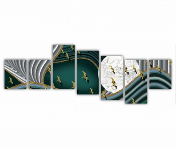 Set 7 Tablouri Multicanvas Ilustratie 3D a stolului de pasari care zboara pe cer 0737 210X80 cm 