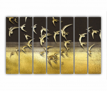 Set 7 Tablouri Multicanvas Ilustratie 3D a stolului de pasari care zboara pe cer 0739 210X120 cm 