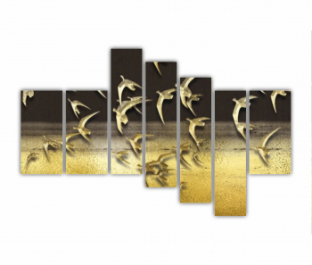 Set 7 Tablouri Multicanvas Ilustratie 3D a stolului de pasari care zboara pe cer 0739 240X160 cm 