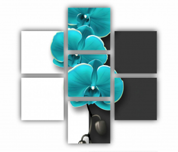 Set 7 Tablouri Multicanvas Ilustratie geometrica 3d si floare albastra 0694 180X180 cm 