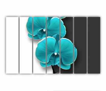 Set 7 Tablouri Multicanvas Ilustratie geometrica 3d si floare albastra 0694 210X120 cm 