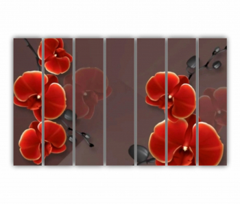 Set 7 Tablouri Multicanvas Ilustratie geometrica 3D si floare rosie stralucitoare 0697 210X120 cm 