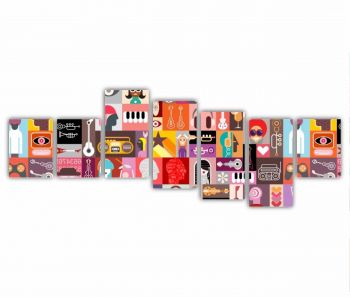 Set 7 Tablouri Multicanvas ilustratie vector 14 0218 210X80 cm