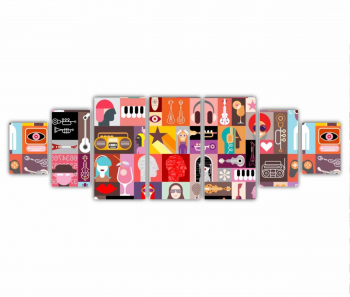 Set 7 Tablouri Multicanvas ilustratie vector 14 0218 240X80 cm 