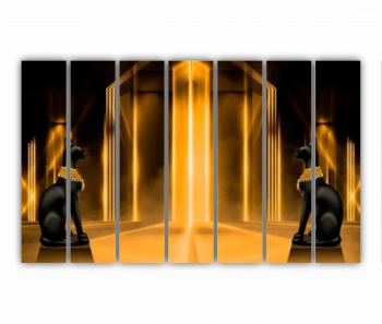 Set 7 Tablouri Multicanvas o sala cu coloane in lumina aurie 0608 210X120 cm 