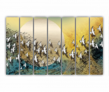 Set 7 Tablouri Multicanvas Pasari care zboara peste luna - arta abstracta 0775 210X120 cm 