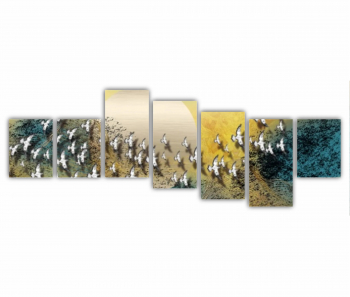 Set 7 Tablouri Multicanvas Pasari care zboara peste luna - arta abstracta 0775 210X80 cm 