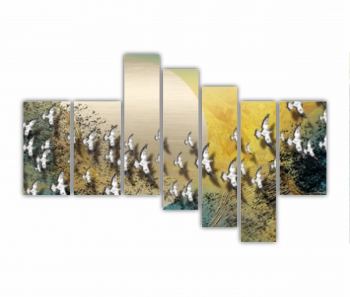 Set 7 Tablouri Multicanvas Pasari care zboara peste luna - arta abstracta 0775 240X160 cm 