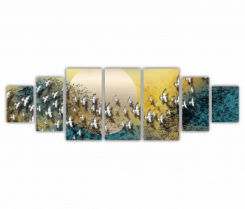 Set 7 Tablouri Multicanvas Pasari care zboara peste luna - arta abstracta 0775 240X80 cm 