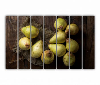 Set 7 Tablouri Multicanvas Pere pe panza si scandura de lemn 0838 210X120 cm 