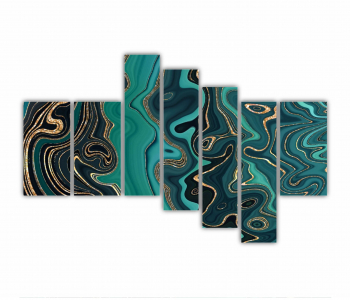 Set 7 Tablouri Multicanvas Textura creativa a marmurei incrustatie de mozaic modern verde si auriu 0825 240X160 cm 