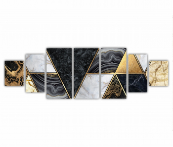 Set 7 Tablouri Multicanvas Textura creativa a marmurei incrustatie de mozaic modern verde si auriu 0829 240X80 cm 