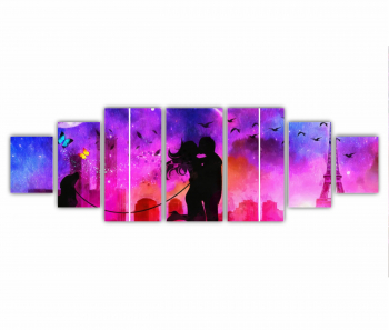Set 7 Tablouri Multicanvas Un cuplu minunat care se saruta pe langa Turnul Eiffel 0802 240X80 cm 