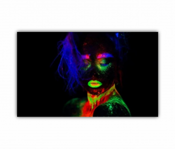 Tablou Canvas 1 piesa Femeie frumoasa par albastru si buze verzi in lumina neonului 3 0591 150X90 cm 