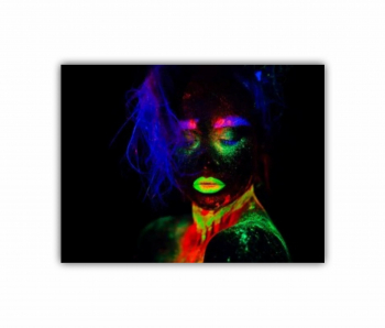 Tablou Canvas 1 piesa Femeie frumoasa par albastru si buze verzi in lumina neonului 3 0591 80X60 cm 