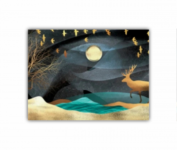 Tablou Canvas 1 piesa Ilustratie 3D a lunii - caprioarelor si stolului de pasari zburatoare 0713 80X60 cm 