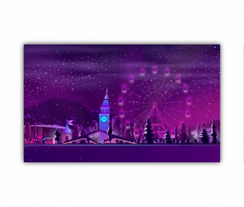 Tablou Canvas 1 piesa Parc de distractii - statiune de iarna peisaj nocturn de desene animate in culori neon 0594 50X30 cm 
