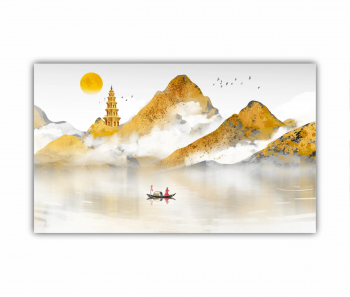 Tablou Canvas 1 piesa Pictura de peisaj auriu in stil chinezesc 0627 150X90 cm 