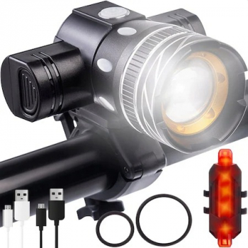 Set far si stop pentru bicicleta cu lumina LED reincarcabil USB 1200 mAh aluminiu si ABS certificare IPX6 