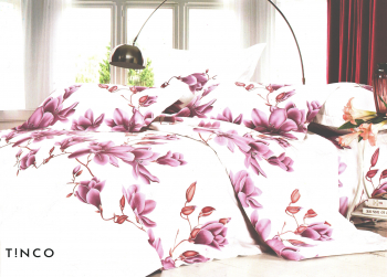 Lenjerie de pat dublu alb cu imprimeu flori de magnolie 4 piese 