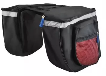Geanta de bicileta dubla 2 compartimente mari si 2 mici cu banda reflectorizanta prindere cu velcro Neagra 