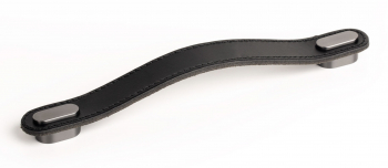Maner Oblong din piele neagra pentru mobilier cu ornament finisaj gri periat L 197 mm 