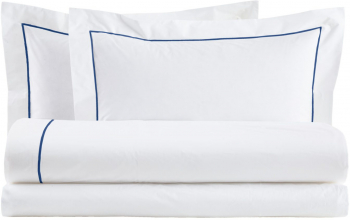 Set lenjerie de pat matrimonial Biancoperla Bacchetta Bianco/Blu Navy 4 piese husa pilota 200x220 cm cearsaf 180x200/30 cm 