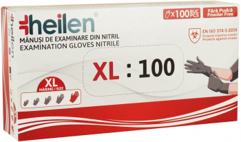 Set 100 Manusi Heilen de unica folosinta din nitril nepudrate Negru XL
