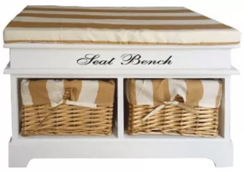 Banca cu 2 cosuri rachita alb miere 70x35x45 cm 