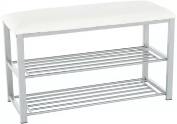 Banca cu 2 rafturi din metal gri si perna bej LANGELLA 81x31x49 cm 