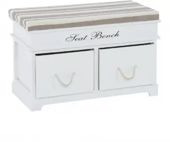 Banca cu perna 2 sertare din lemn alb maro deschis SEAT 70x35x45 cm 