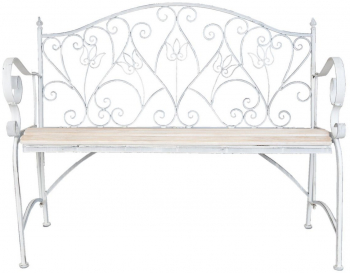 Bancuta din fier alb cu sezut din lemn natur 110 cm x 50 cm x 90 h 
