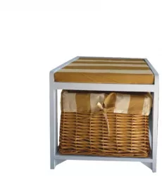 Bancuta din lemn alb cu cos din rachita natur GINGER 40x34x45 cm 