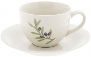 Ceasca cu farfurioara ceramica alba model Masline Ø 15 cm x 7 h 200 ml 