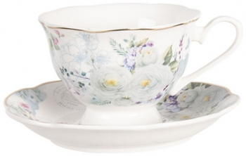 Ceasca cu farfurioara portelan Flowers Ø 15 cm x 7 cm 0.22 L 