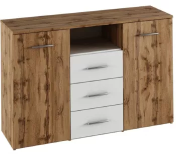 Comoda 2 usi 3 sertare din mdf stejar wotan alba Gabriela 120x38x80 cm 