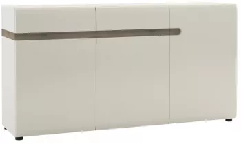 Comoda 3 usi si 2 sertare mdf alb lucios maro stejar sonoma inchis Lynatet 164x42x87 cm 