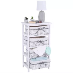 Comoda din lemn alb antichizat 4 cosuri rachita Ruby 40x29x73 cm 