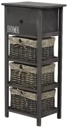 Comoda din lemn cu 3 cosuri rachita 1 sertar gri maroniu Darkie 40x29x88 cm