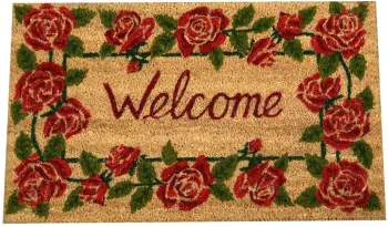 Covoras intrare casa antiderapant fibre cocos cauciuc Roses 75x45 cm 