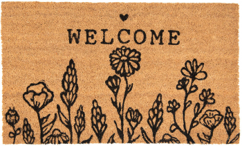 Covoras intrare casa fibre cocos maro negru cauciuc Welcome 75x45x1cm