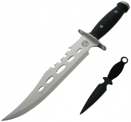 Cutit de vanatoare IdeallStore® Unity Blade 36 cm argintiu teaca piele inclusa 