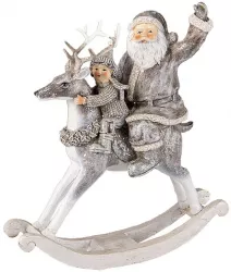 Figurina Calut pe balansoar cu Mos Craciun din polirasina gri 20 cm x 7 cm x 22 h 